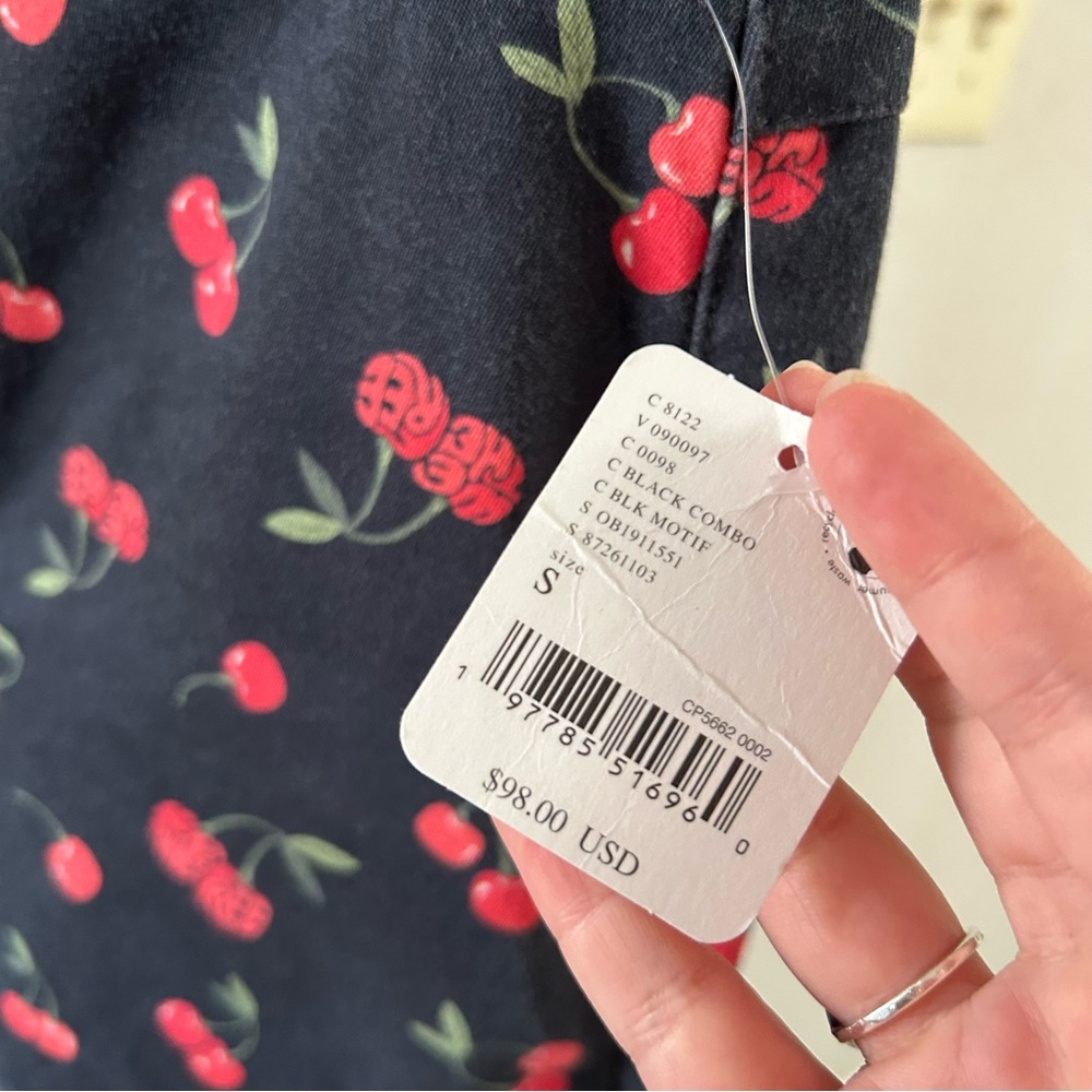 Free People / NWT Cherry Fruit Print Flare Crop Pants in Black - Picture 8 of 9